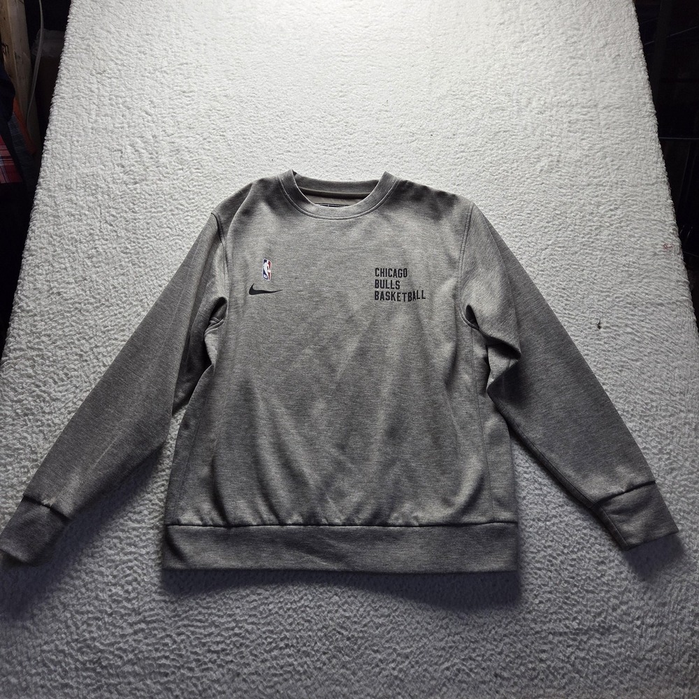 Chicago Bulls Sweatshirt Mens Large Gray NBA Basketball Nike Dri Fit Crewneck